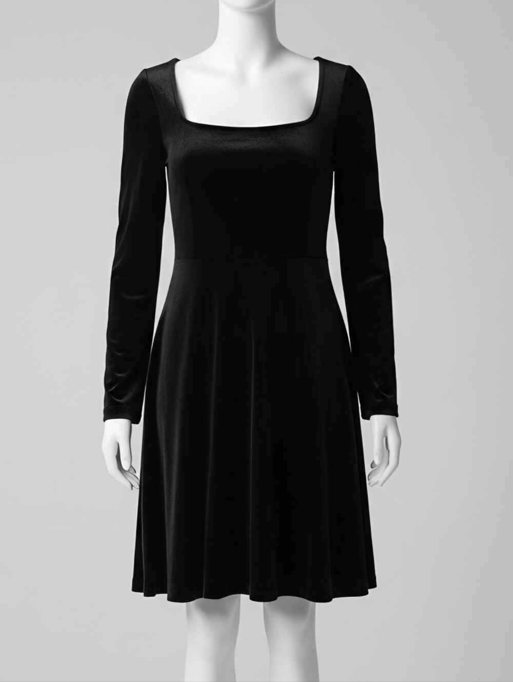 Old Navy Black Long-Sleeve Velvet Fit & Flare Dress